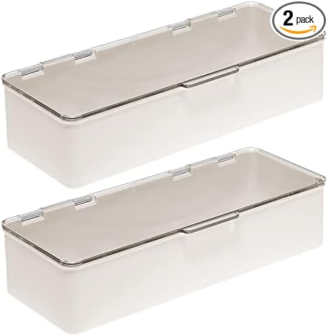 mDesign Long Plastic Cosmetic Storage Organizer Box Containers, Hinged Lid by mDesign