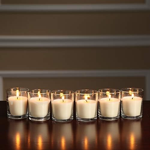 YOROXRG 48 Pack White Unscented Clear Glass Filled Votive Candles. Hand Poured - Image 5