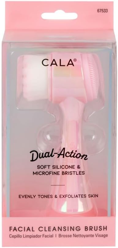 CALA Dual-Action Facial Cleansing Brush, Iridescent Pink, Soft Silicone and by CALAPRODUCTS