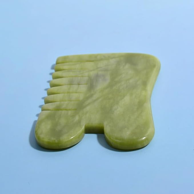 Gua Sha Comb Tool, Natural Green Jade Stone Scalp Massage Comb, Facial GuaSha - Image 3
