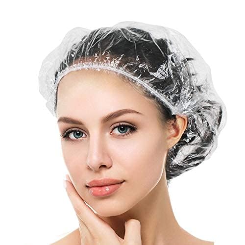 Auban 100PCS Disposable Shower Caps, Hair Cap Large Plastic Clear Thick - Image 2