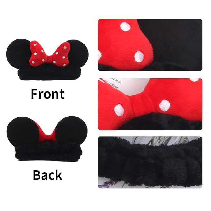 JIAHANG Mouse Ears Facial Spa Headbands, Coral Fleece Wash Face Hair Band - Image 3