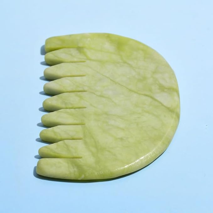 Gua Sha Comb - Moon Shape, Natural Jade Stone Scalp Massager - Image 2