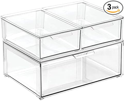 mDesign Plastic Stackable Bathroom Storage Organizer Bin Containers by mDesign