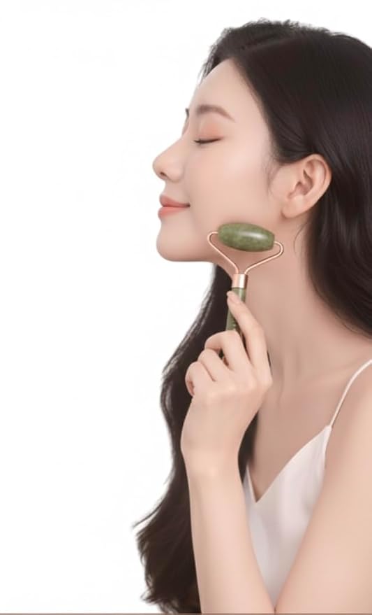 Green Jade Natural Stone Curved Facial Roller & Guasha Set - Image 7