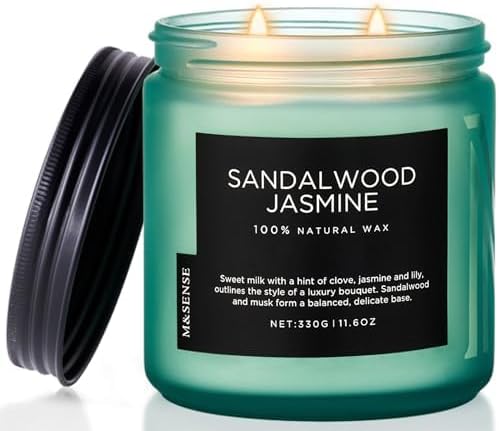 M&SENSE Sandalwood Jasmine Home Scented Candles, 11.6oz Organic Natural Soy Wax by MSENSE