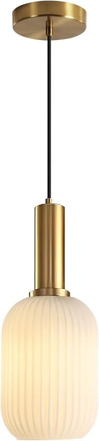 KCO Lighting Modern White Ribbed Pendant Light Small 1-Light Milk Glass Kitchen by KCOLighting