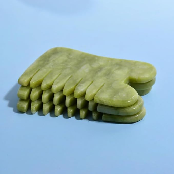 Gua Sha Comb Tool, Natural Green Jade Stone Scalp Massage Comb, Facial GuaSha - Image 4