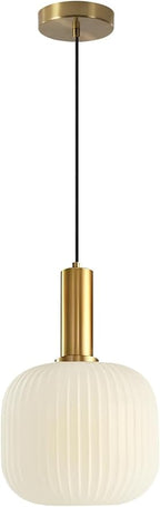 KCO Lighting Milk Glass Pendant Light White Ribbed Glass Pendant Lighting by KCOLighting