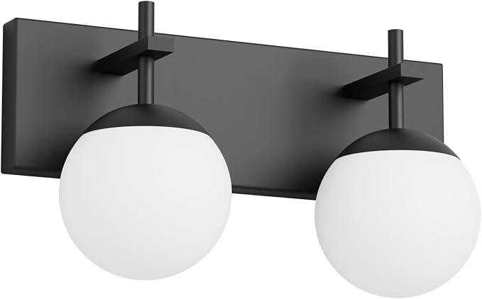Ralbay Matte Black Bathroom Wall Light Fitures 2-Light Mid Century Modern by RalbayLighting