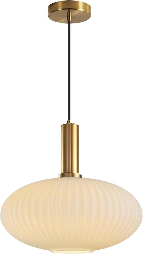 KCO Lighting Large Milk Glass Pendant Lighting Kitchen Island Brushed Brass by KCOLighting