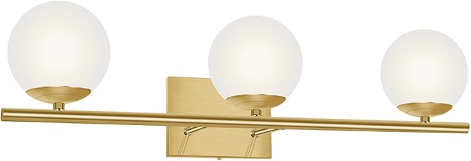 Brushed Brass Bathroom Vanity Light fixtures, 24‘’ 3 Lights Modern Globe Glass by Enjoyyourhealthylife