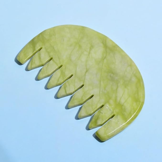 Gua Sha Comb - Moon Shape, Natural Jade Stone Scalp Massager - Image 3