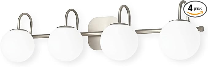 Mid Century Modern Brushed Nickel Bathroom Vanity Light Fixtures 4 Lights Milky by ZHUOERLighting