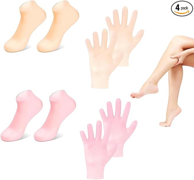 4 Pairs Silicone Moisturizing Glove Socks Set by NADUSEP