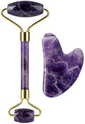 Face Roller Gua Sha Gouache Scraper Natural Amethyst Rose Jade Stones Roller by Unknown