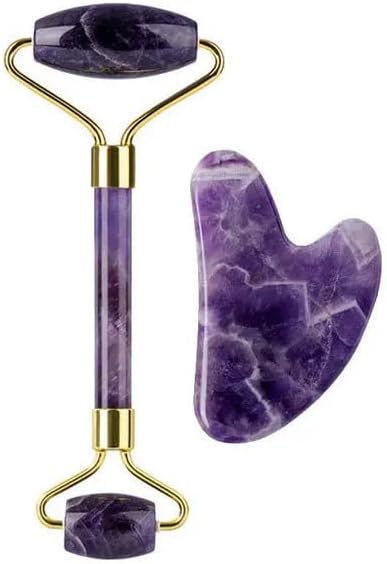 Face Roller Gua Sha Gouache Scraper Natural Amethyst Rose Jade Stones Roller by Unknown