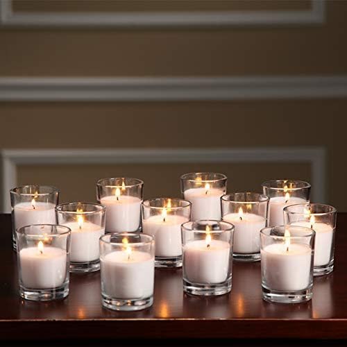 YOROXRG 48 Pack White Unscented Clear Glass Filled Votive Candles. Hand Poured - Image 8