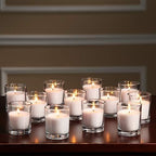 YOROXRG 48 Pack White Unscented Clear Glass Filled Votive Candles. Hand Poured - Image 8