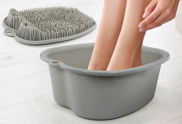 ZENVY Foot Bath Tub and Silicone Foot Scrubber Massage Mat Set by ZENVY