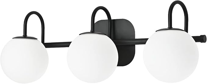 Modern Black Bathroom Vanity Light Fixtures 3 Lights Frame and Milk White Glass by ZHUOERLighting