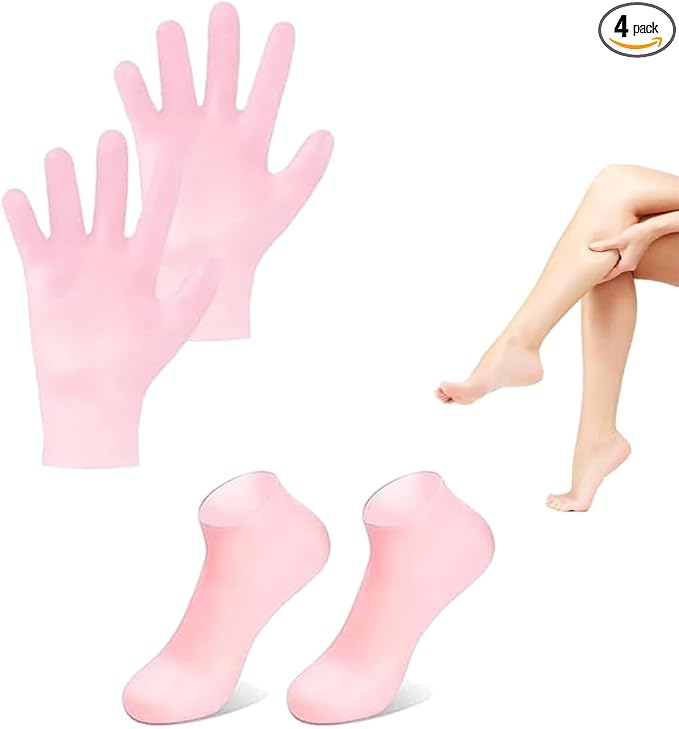 2 Pairs Silicone Moisturizing Glove Socks Set by NADUSEP