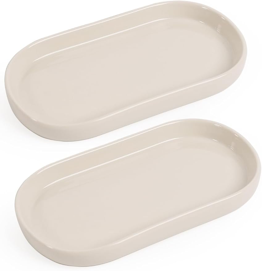 INGOFIN 7" Ceramic Bathroom Vanity Tray Set- 2 Pcs Bathroom Organizer by INGOFIN