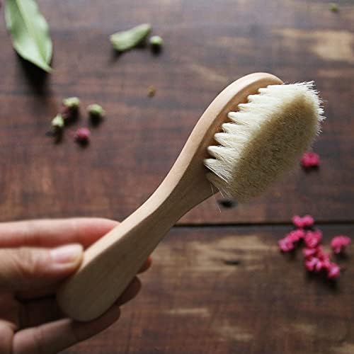 Natural Soft Wool Bristles Dry Facial Cleansing Brush, 2 Pack Wood Handle Face - Image 4