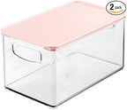 mDesign Deep Plastic Bathroom Storage Bin Box, Lid/Built-in Handles, by mDesign