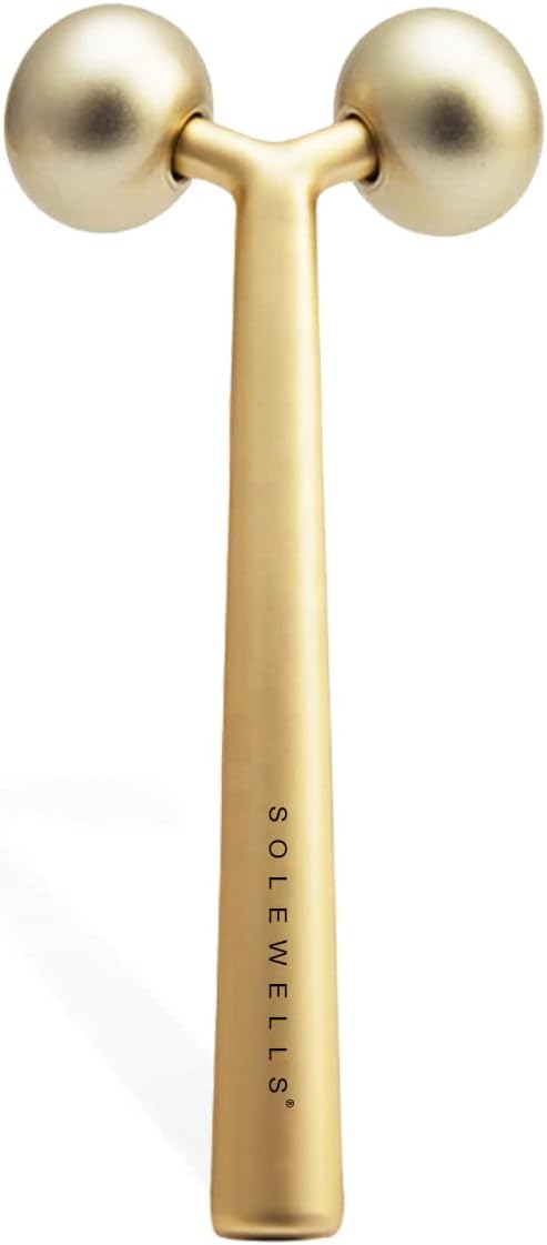 Facial Cooling Metal Gold Roller Massager, Contours Jawline, Promotes Lymphatic by Solewells