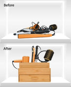 Harzen Brothers Hair Tool Organizer- Bamboo, Blow Dryer Holder, Bathroom - Image 5