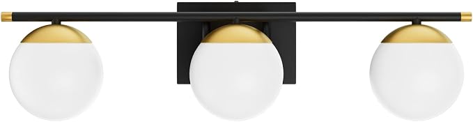 Ralbay Black and Gold Bathroom Lights 3-Light Mid Century Modern Milky Glass - Image 2