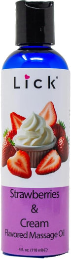 Lick Strawberries and Cream Flavored Massage Oil – Romantic, Body Safe by Lick