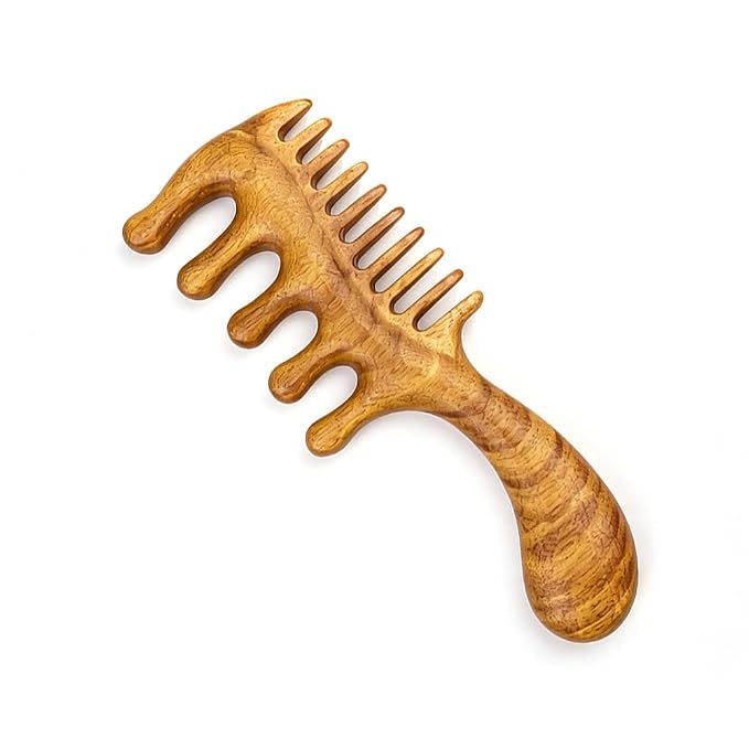 Wooden Scalp Massager Comb – Natural Wood Wide & Fine Tooth Hair Comb by Tinuos
