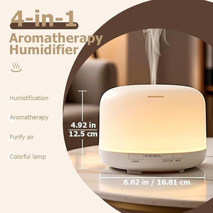500ml Premium Essential Oil Diffuser, Quiet 4-in-1 Ultrasonic Aromatherapy - Image 2