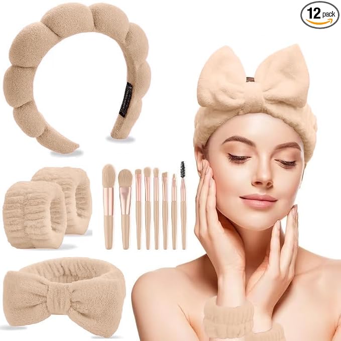 CAZYTOYZ Sponge Spa Headbands for Women Wristband Set Puffy Makeup Brush by CAZYTOYZ