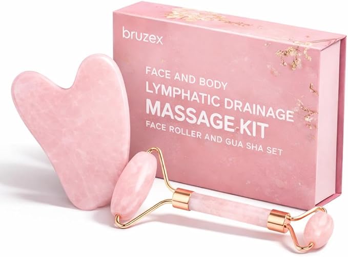 Bruizex Lymphatic Drainage Face Massager Set: Rose Quartz Face Roller & Gua Sha by BruizexTheUltimateRecoveryMust-Have