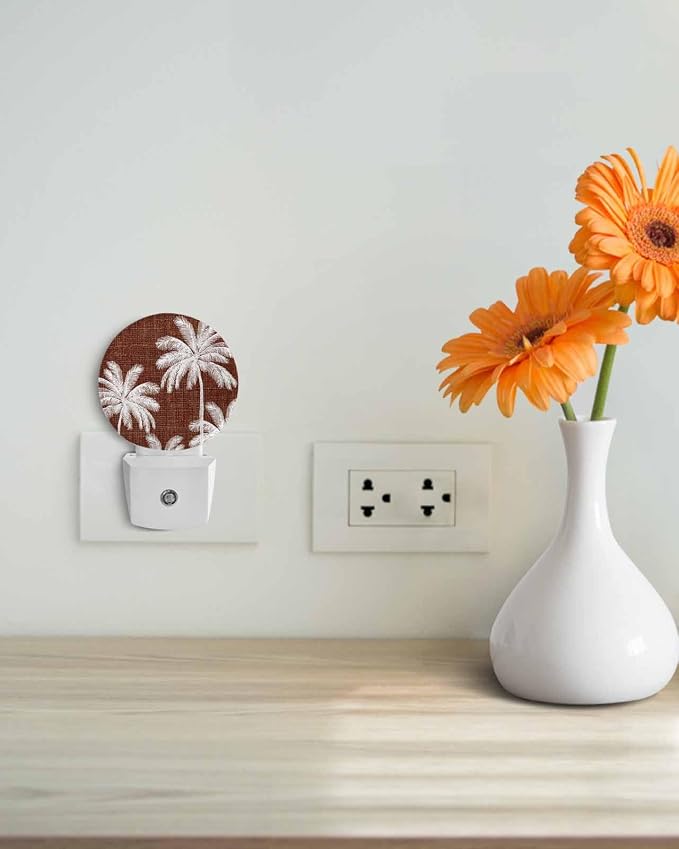 Night Lights Auto Sensor Tropical Palm Trees Night Light Brown Linen Coastal - Image 4