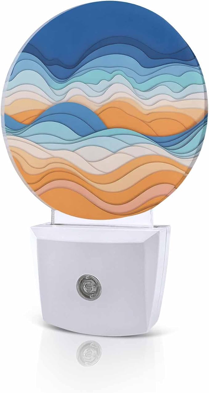 Night Lights Auto Sensor Ombre Orange Blue Night Light Abstract Mountain Waves by Home+L6