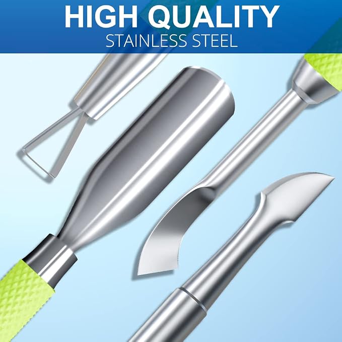 2PCS Metal Neon Green Cuticle Pusher and Cutter Remover Salon Quality Stainless - Image 6