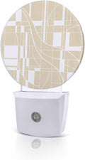 Night Lights Auto Sensor Beige Lines Night Light Modern Abstract Art Round Lamp by Home+L6