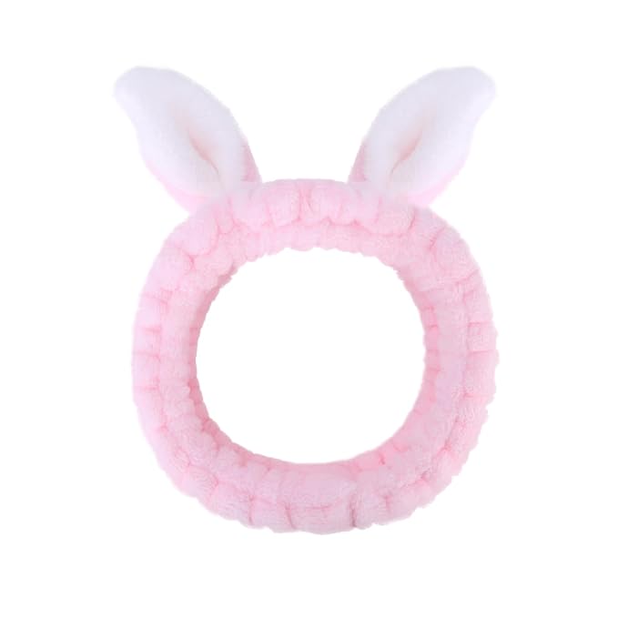 Cute pink Rabbit Ears Headband Frog Eye Elastic to Wash Face by Jowmoy