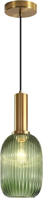 KCO Lighting Green Ribbed Glass Pendant Light Kitchen Island Small Antique by KCOLighting