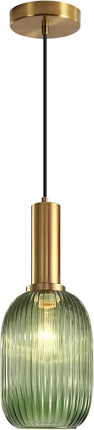KCO Lighting Green Ribbed Glass Pendant Light Kitchen Island Small Antique by KCOLighting