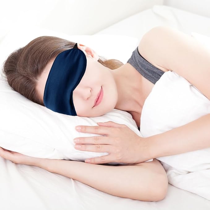 2 PCS Navy Satin Sleep Masks, Adjustable Silk Eye Mask - Image 3
