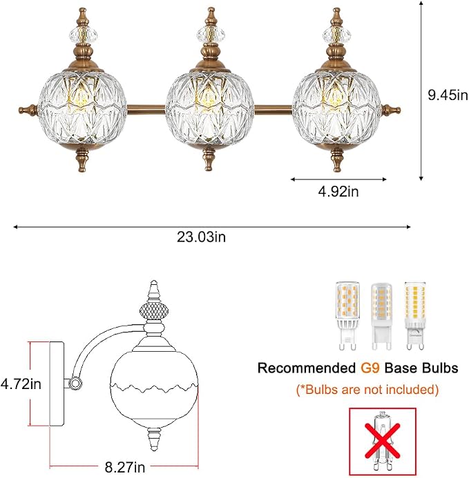 Brushed Antique Brass Bathroom Vanity Light Fixture Vintage Style - Image 5