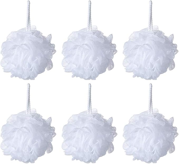 Bath Sponge Loofah Shower Pouf White Mesh Shower Puff Pack of 6 by iboodi