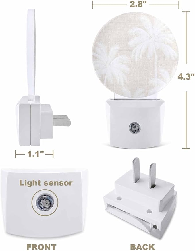 Night Lights Auto Sensor Tropical Palm Trees Night Light Cream Linen Coastal - Image 2