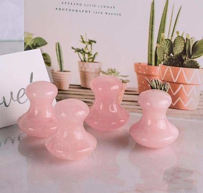 2 Pcs Rose Quartz Jade Mushroom Hot Massage Stones Set Warm Rocks Kit - Image 8