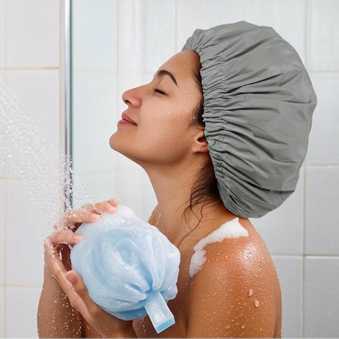 Reusable Shower Cap for Women, Large Waterproof Shower Bonnet - Image 4
